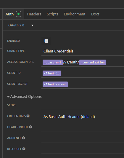 Insomnia 0Auth2 Settings Example